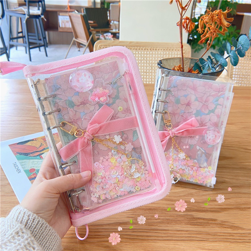 a6-โน้ตบุ๊ค-sakura-ซิป-binder-diary-notebook-ชุด-kawaii-journal-note-book-cherry-blossoms-binder-journals-book-stationery