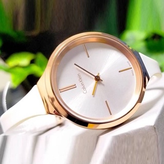 (ผ่อน0%) นาฬิกา Calvin klein lively silicone strap watch หร้าปัดกลม size 34 mm สายซิลิโคนสีขาว