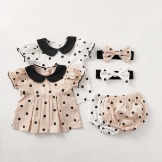 Summer New Baby Girls Dotted  Clothing Set  With Headband