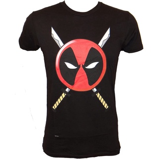 New  Deadpool Icon Logo And Swords Adult Black T-Shirt discount