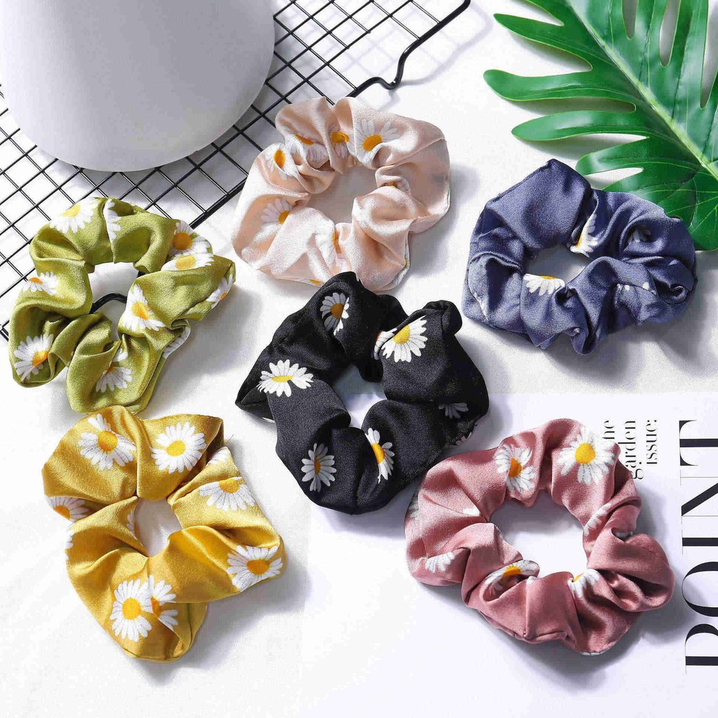 พร้อมส่ง-ยางรัดผม-ผ้าซาติน-ลายดอกเดซี่-แฟชั่นเกาหลี-สําหรับผู้หญิง