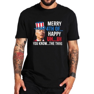 Hife【พร้อมส่ง】เสื้อยืด ผ้าฝ้าย 100% พิมพ์ลาย Joe Biden Confused Merry Happy 4th Of July สไตล์คลาสสิก สําหรับผู้ชาย ผู้หญ