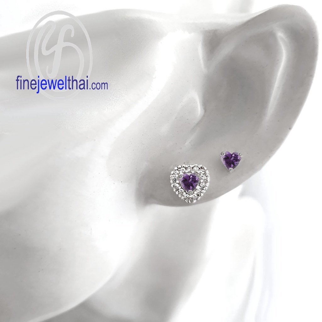 finejewelthai-ต่างหูอะเมทิสต์-พลอยประจำเดือนเกิด-amethyst-silver-earring-birthstone-e1082amt00-เลือกสีตัวเรือนได้