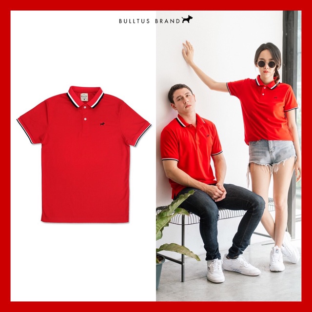 เสื้อโปโลบลูตัส-bulltus-brand-สีแดง-รุ่นปก-3tone-เก็บเงินปลายทางได้