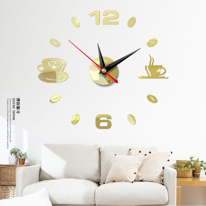 เมล็ดกาแฟ-นาฬิกาติดผนัง-diy-3d-วอลเปเปอร์-clock-3d-watch-acrylic-wall