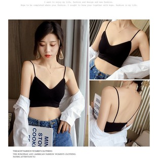 Crop bra สายเดี่ยว บราสายเดี่ยว แบบสวม ผ้าร่อง ขนาด ฟรีไซส์ 32 - 40 ใส่ได้[SB-832]สีดำ