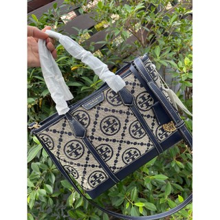 Tory burch perry monogram jacquard small triple compartment tote