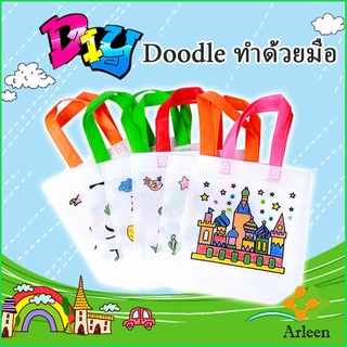 Arleen กระเป๋าผ้าระบายสีพร้อมสีระบาย 6 แท่ง graffiti bag