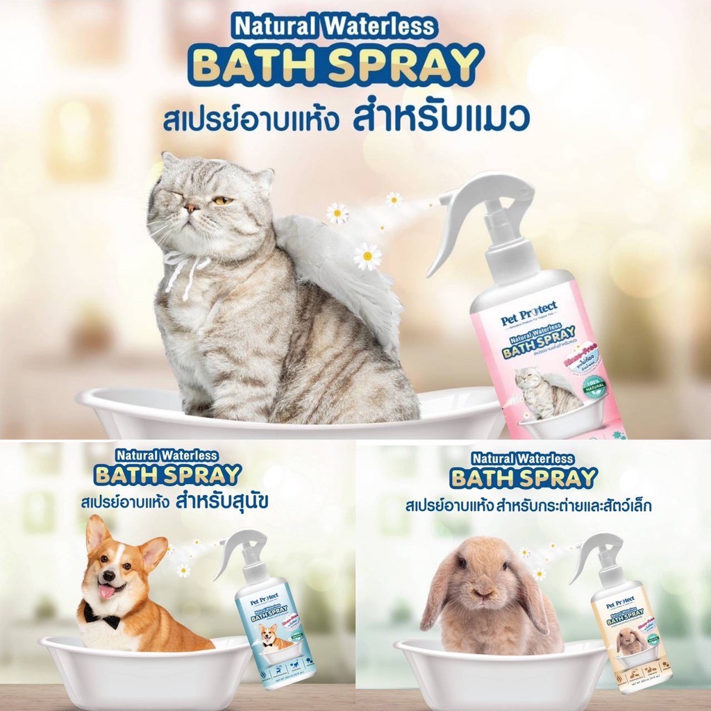 ภาพหน้าปกสินค้าPet protect สเปรย์อาบน้ำแห้ง สุนัข แมว กระต่าย สัตว์เลี้ยง Natural Waterless Bath Spray Kanimal คานิมอล