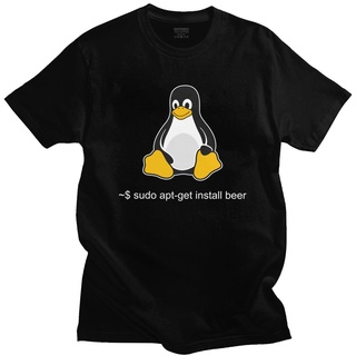 เสื้อแฟชั่นผญ2022 อื่นๆ - 2022 ผู้ชายเสื้อยืดตลก Linux Sudo Get Me A เบียร์เสื้อยืดแขนสั้นเพนกวินโป