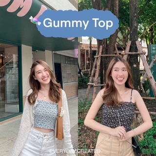 🍬Gummy Top - เสื้อสายเดี่ยวลายดอก สม็อคหลัง มี 2 สี pastel blue / black