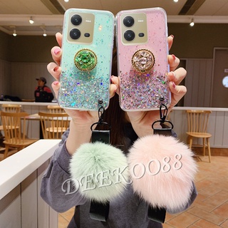 ใหม่ เคสโทรศัพท์มือถือ VIVO Y35 Y22S Y22 Y16 Y02S V25 5G V25e 4G 2022 New Phone Case Luxury Ring Holder Strap Ball Bling Transparent Star Space Handphone Casing TPU Back Cover VIVOV25e VIVOY35 VIVOY16