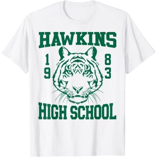 ROUNDคอลูกเรือNeckเสื้อยืด พิมพ์ลาย Netflix Stranger Things Hawkins High School 1983 สําหรับผู้ชาย-4XL