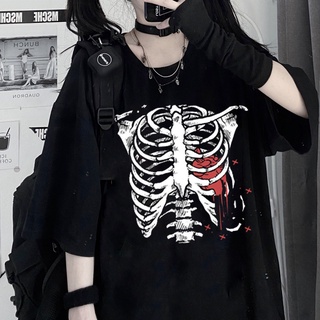 Art Sternum Heart ภาพ Vintage หญิงเสื้อยืด Punk Hip Hop Streetwear Gothic Harajuku Chic สนุกสบายๆหลวมฤดูร้อนผู้หญิง Tops