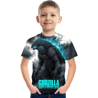 เสื้อยืดแขนสั้นลําลอง พิมพ์ลาย Godzilla: King of Monsters 3 มิติ แฟชั่นสําหรับเด็กผู้ชาย และเด็กผู้หญิง 2021