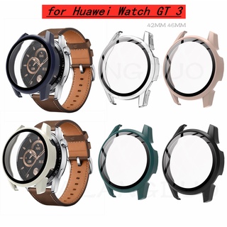 เคสป้องกัน PC + ตัวป้องกันหน้าจอ สําหรับ Huawei Watch GT 3 42 มม. 46 มม. พร้อมกระจกนิรภัย Smartwatch PC เคสแข็ง