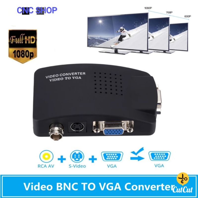 Adattatore Convertitore Video S-Video/BNC A VGA - Universale Plug&play Per Telecamere CCTV, DVD, PC E Monitor