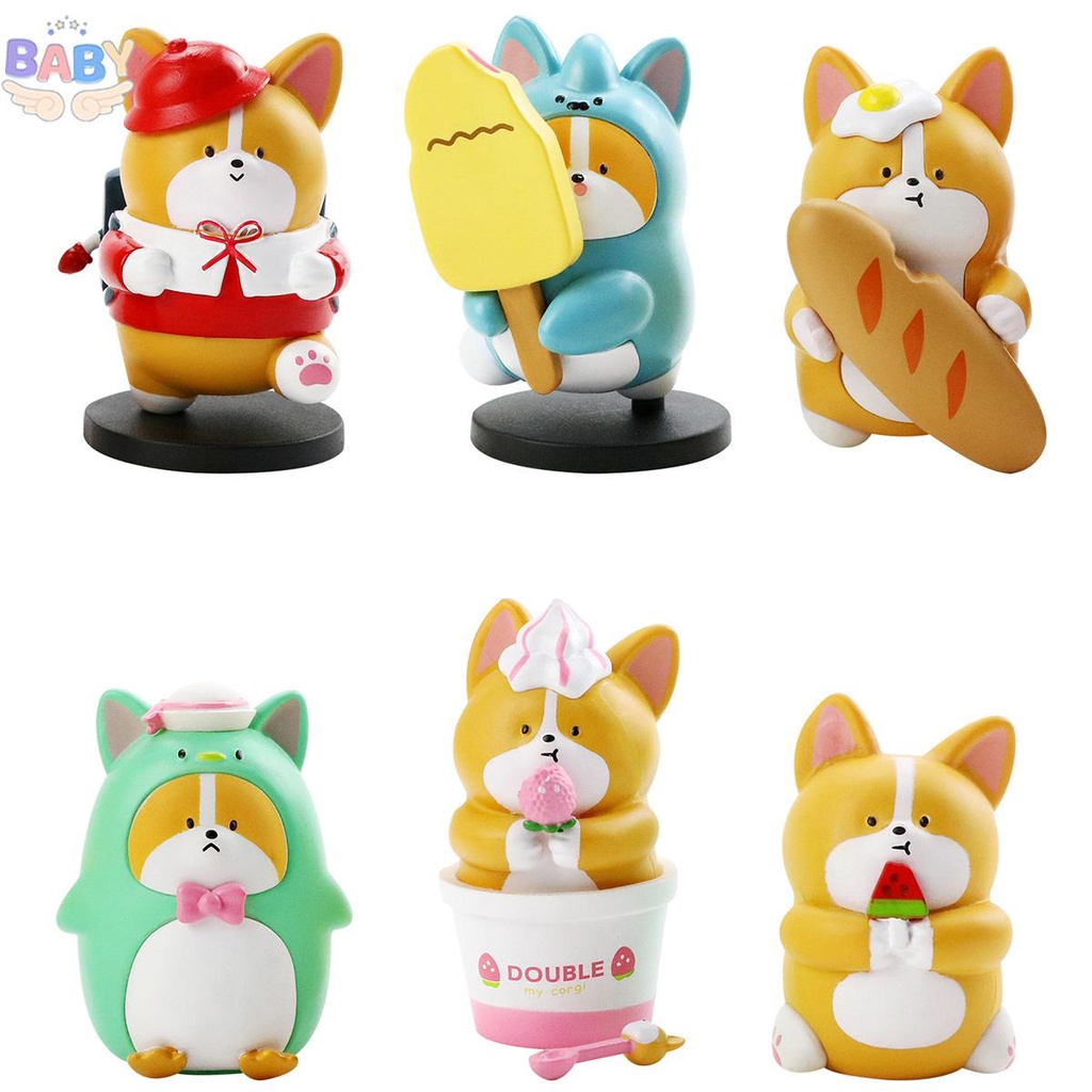 ฟิกเกอร์-pvc-รูปการ์ตูนสุนัขคอร์กี้-ขนมปัง-ไอศกรีม-คอร์กี้-q-version-shopcyc9266-6-ชิ้น