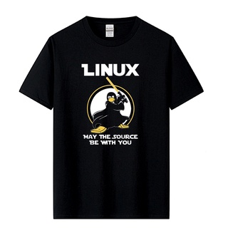 เสื้อผ้าผชเสื้อยืด พิมพ์ลายแพนกวิน linux may the source be with you สําหรับผู้ชายS-5XL