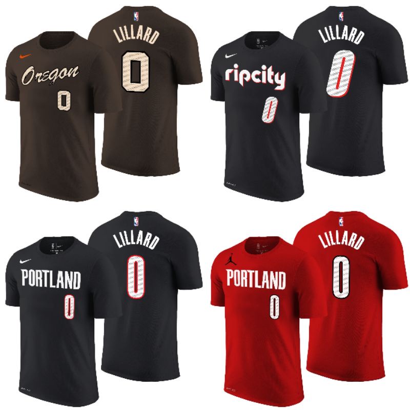 เสื้อยืดพิมพ์ลายแฟชั่นnike-nba-เสื้อบาสเก็ตบอล-เสื้อยืด-gametime-portland-blazers-0-lillards