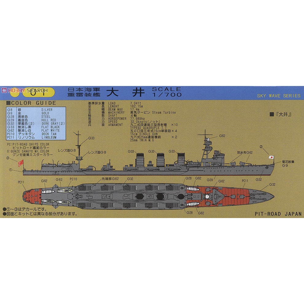 pit-road-w046-1-700-ijn-heavy-torpedo-cruiser-oi-โมเดลเรือ-model-dreamcraft