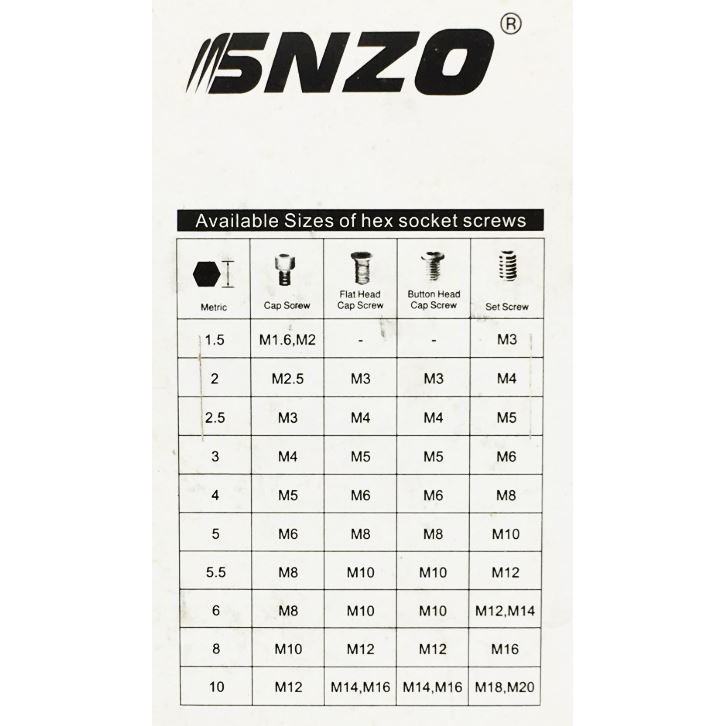 snzo-ประแจหกเหลี่ยม-ก้านสั้น-10-ตัวชุด-รุ่นมิล