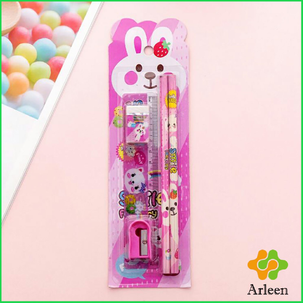 arleen-เครื่องเขียนราคาถู-ชุดเครื่องเขียนดินสอลายการ์ตูนน่ารัก-4-ชิ้น-เครื่องเขียนราคาถู-cartoon-stationery-set