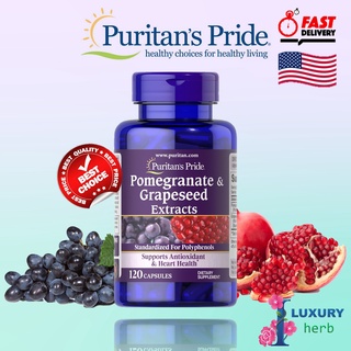 ภาพหน้าปกสินค้าPuritan\'s Pride Pomegranate 400mg & Grapeseed Extract 175mg 120 capsules exp02/2025 ที่เกี่ยวข้อง