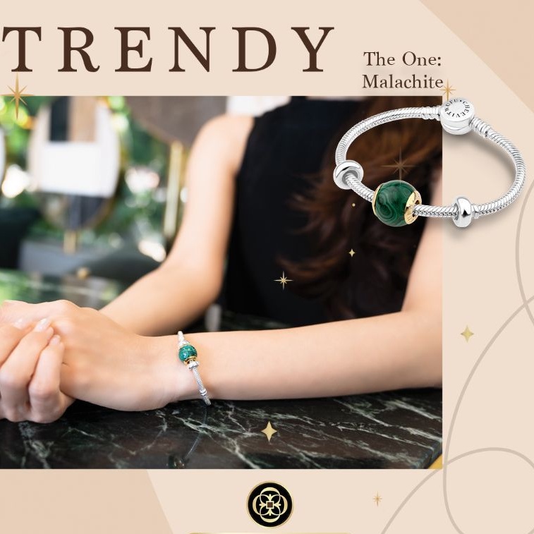 cheevitwufu-silver-bracelet-with-malachite-charm-and-stoppers-สร้อยข้อมือเงิน-พร้อมชาร์มหินมาลาไคท์แท้และสต็อปเปอร์