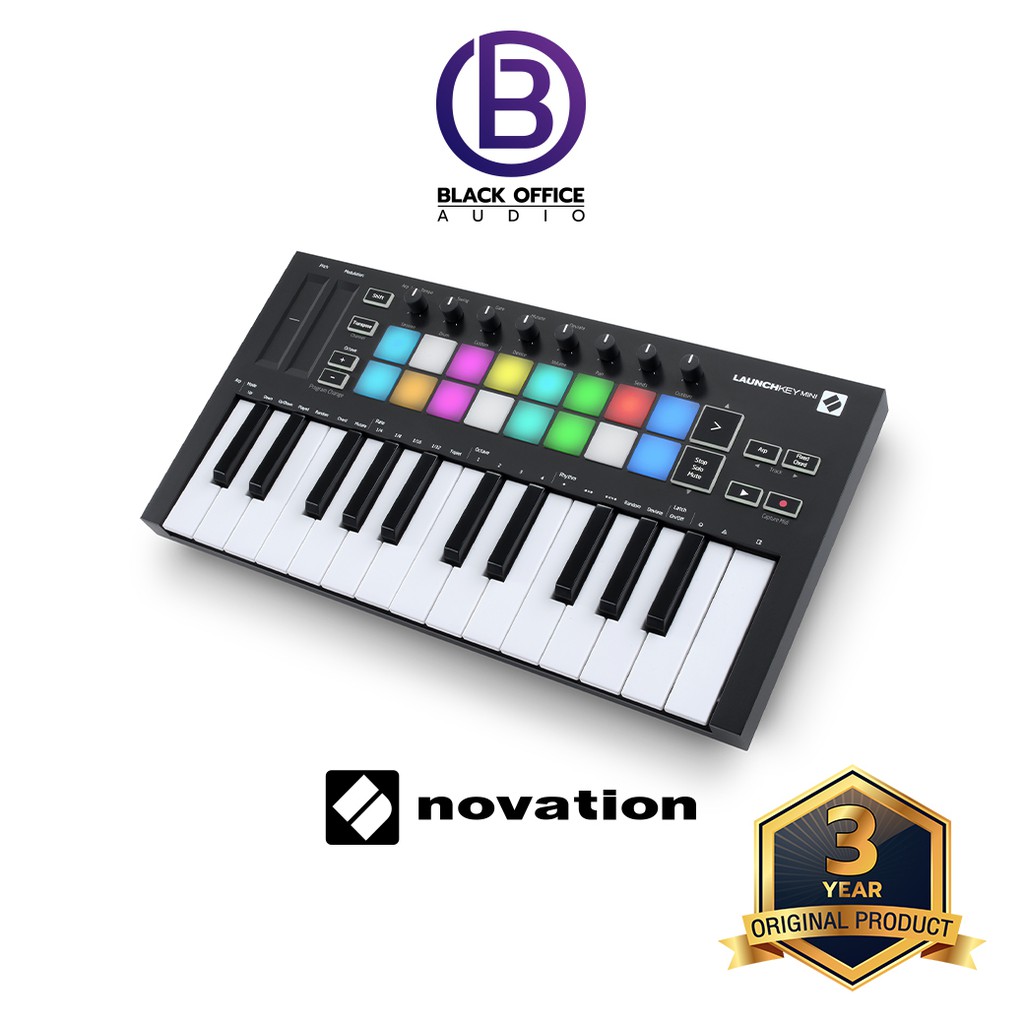 novation-launchkey-mini-mk-iii-มิดี้-คีย์บอร์ด-ทำเพลง-ทำบีท-midi-keyboard-midi-controller-blackofficeaudio