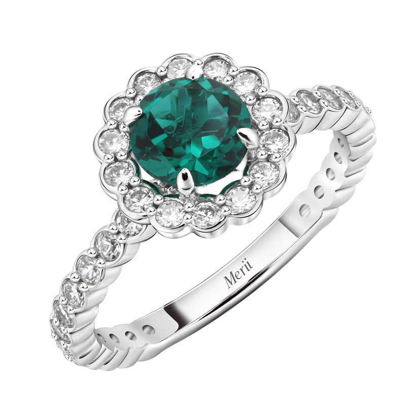 Merii แหวนเงินแท้ 925 ชุบโรเดียม ประดับ CZ และคริสตัล สีเขียว ขนาด 6 ...