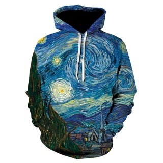 ใหม่ เสื้อกันหนาว มีฮู้ด พิมพ์ลายภาพวาดสีน้ํามัน Van Gogh Starry Night 3D สไตล์ฮิปฮอป แฟชั่นสําหรับผู้ชาย และผู้หญิง 2022