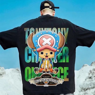 เสื้อยืด พิมพ์ลาย One Piece Tony Tony Chopper โอเวอร์ไซซ์ สีดํา แฟชั่นฤดูร้อน สไตล์เกาหลี สําหรับผู้ชาย