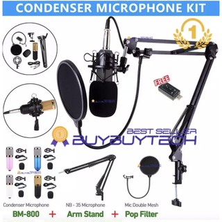 &lt;Big sale&gt;ไมค์ ไมค์อัดเสียง คอนเดนเซอร์ Pro Condenser Mic Microphone BM800 พร้อม ขาตั้งไมค์โครโฟน และอุปกรณ์เสริม BM-800