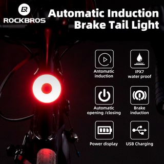 Rockbros ไฟท้ายจักรยาน อัจฉริยะ ตรวจจับเบรกอัตโนมัติ กันน้ํา ชาร์จ USB อุปกรณ์เสริม สําหรับจักรยานเสือภูเขา