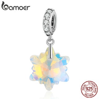 Bamoer Charms 925 Silver Snowflake Shape 4.5Mm Aperture Pendant Fashion Accessories Suitable For Diy Bracelet And Necklace Scc1979
