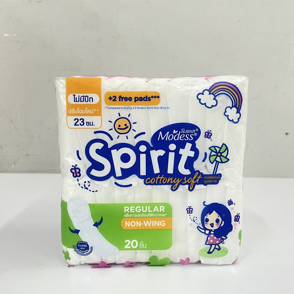 20-ชิ้น-modess-spirit-cottony-soft-regular-non-wing-ผ้าอนามัย-โมเดส-สปิริต-คอตตอนนี่-ซอฟท์-แบบไม่มีปีก-23-ซม