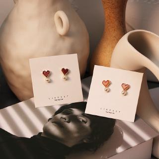 Cute Heart Pearl Stud Earrings Girl