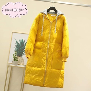 🌻พร้อมส่งจากไทย🌻 Long Padding Coat สีเหลือง มือ1 มีฮู้ดสีเทา