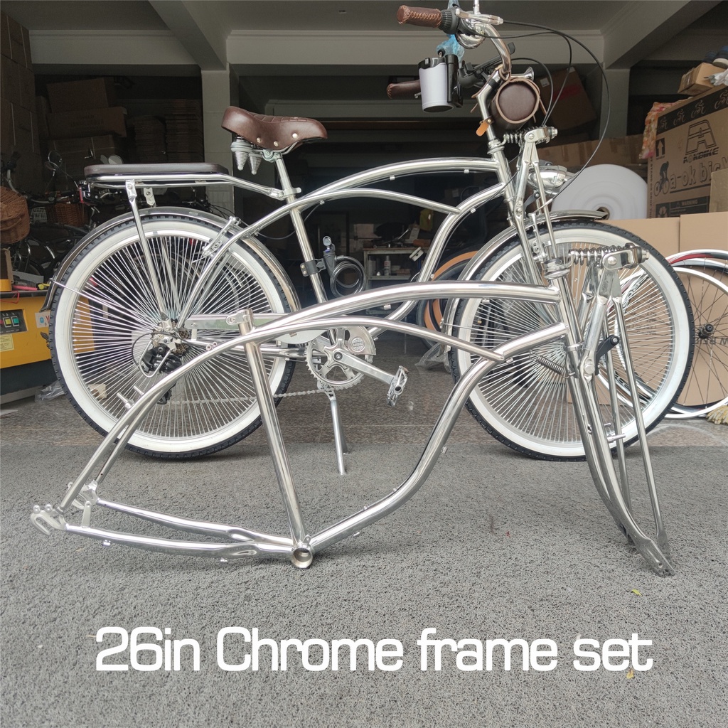 Lowrider Bike Frameset Chrome Cruiser Bike Chassis Frame Fork Accessory