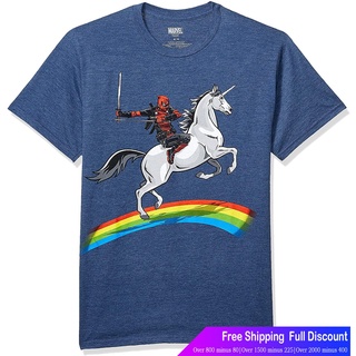 เสื้อยืดลำลอง Marvel Deadpool Riding A Unicorn On A Rainbow T-Shirt Marvel Mense5z