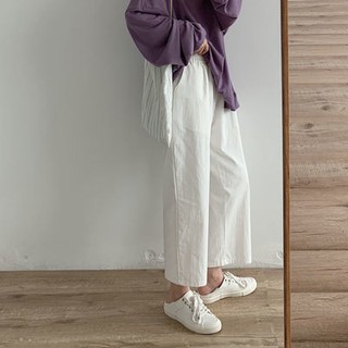 สินค้า กางเกงสีขาวผู้หญิงใหม่สไตล์เกาหลีเอวสูงขากว้างกางเกงนักเรียนหลวมตรงกางเกงลำลองเทรนด์