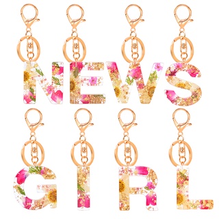 A-z พวงกุญแจ จี้ตัวอักษร ดอกไม้แห้ง เรซิน 26 ตัว น่ารัก เครื่องประดับ สําหรับผู้หญิง ของขวัญ