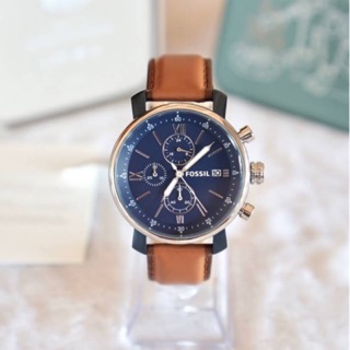 (ผ่อน0%) นาฬิกา Fossil Rhett Men Watch BQ2163  Classic Silver Steel 42 Mm Chronograph Date  สายหนัง สีน้ำตาล