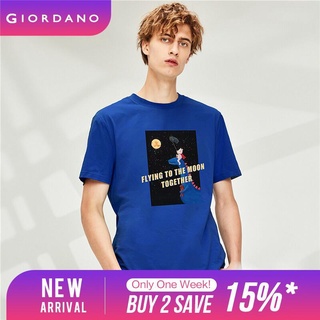 Giordano Men LiuHaiLun Series T-Shirts Vivid Printed Graphic Breathable Short Sleeves T-Shirts Ribbed Crewneck T-Shirts