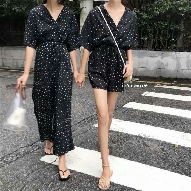new-korea-design-pokadot-jumpsuit-ชุดจั๊มสูทคอปกแขนสั้น
