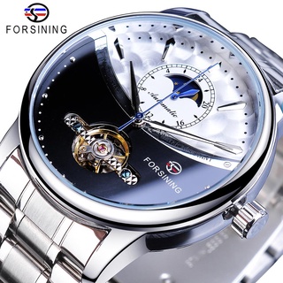 Forsining Business Mens Automatic Watch Moonphase Clock Tourbillon Waterproof Mechanical Steel Band Wristwatch Relogio M