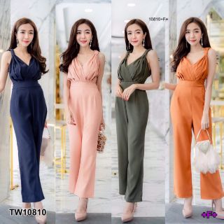 &lt;TW10810&gt;Jumpsuit จั๊มสูทแขนกุด ขายาว จับจีบช่วงอกสวยเก๋   จั๊มเป็นงานเนื้อผ้าซาร่าทั้งตัวค่ะ มีซิปหลัง