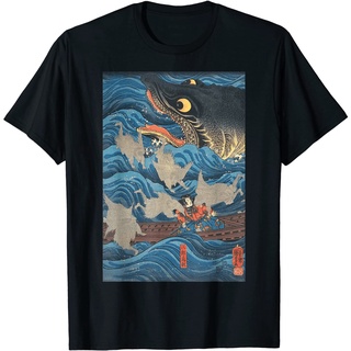 เสื้อยืดโอเวอร์ไซส์เสื้อยืด พิมพ์ลาย Sailing On Big Waves สไตล์ญี่ปุ่นย้อนยุค แบบดั้งเดิมS-3XL