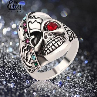 Unisex Punk Style Skull แหวนของขวัญสำหรับคนรัก Rhinestone Inlaid